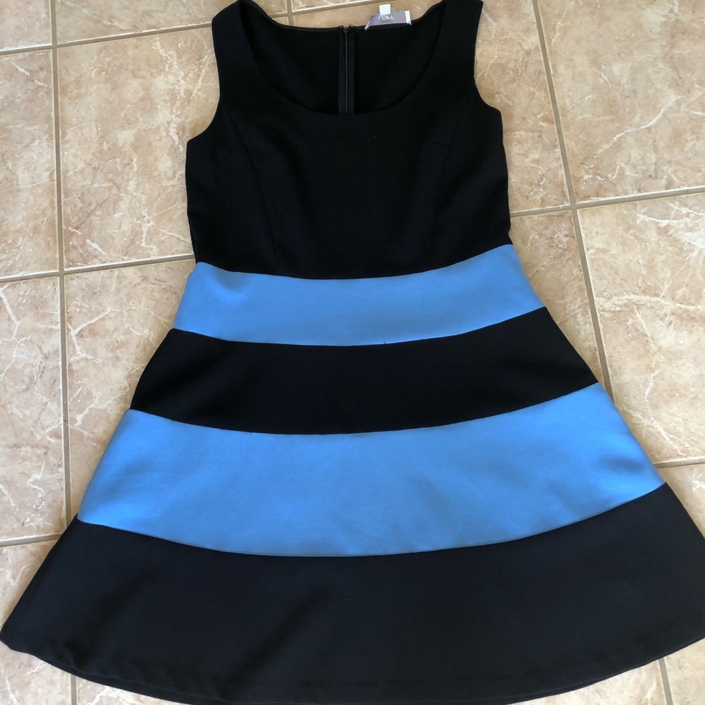 Black and light blue striped fit & Flare dress